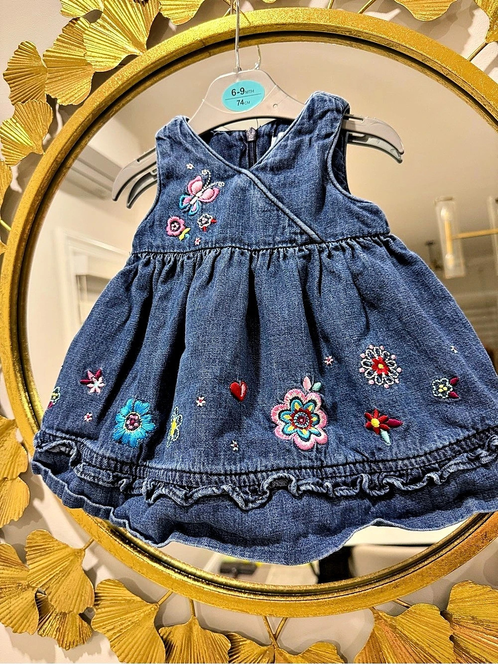 Childrens place Embroidered Denim Dress with bloomers 0-3M